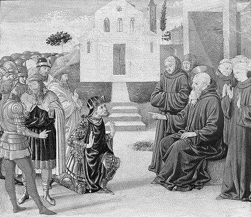 Totila before Saint Benedict, 1468, Benozzo Gozzoli