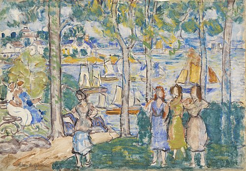 Trees, Houses, People, , Maurice Prendergast