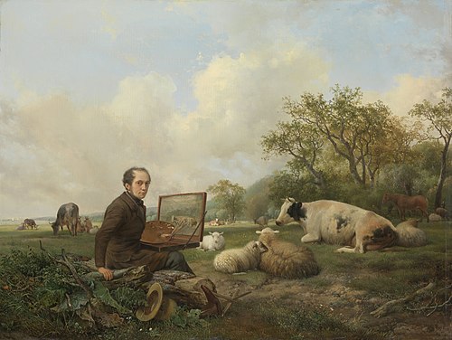 The Artist Painting a Cow in a Meadow, 1850, Hendrik van de Sande Bakhuyzen