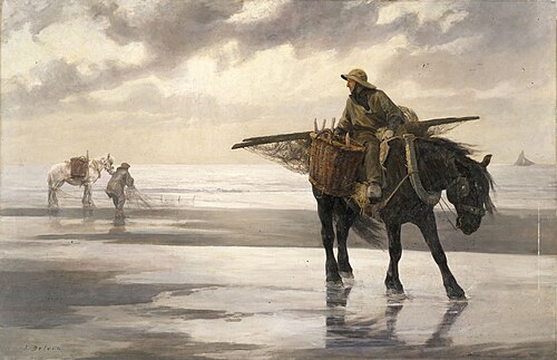 Pêcheurs de crevettes à Nieuwpoort, , Jean Delvin