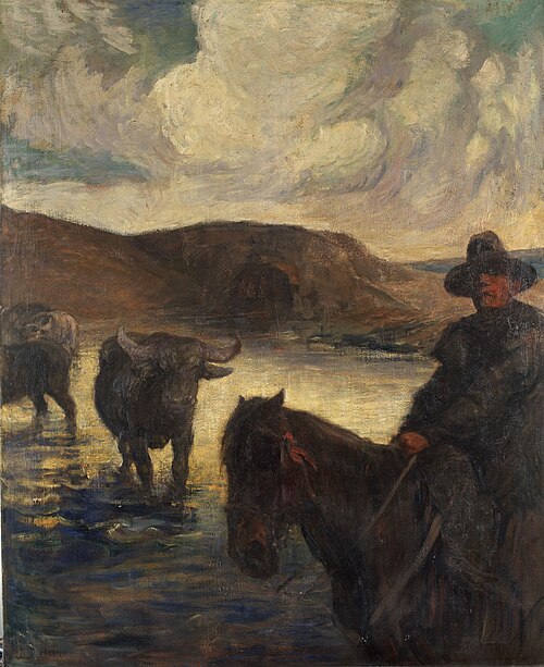 Bétail à l'abreuvoir, 1902, Jean Delvin