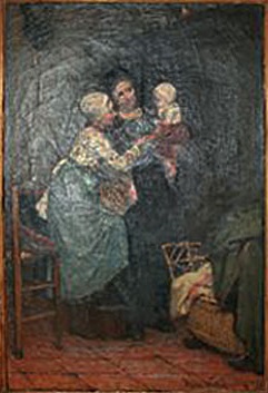 Interieur met twee vrouwen en een kind, 1874, Albert Neuhuys