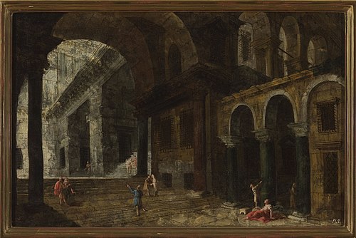 Architectural fantasy featuring a prison courtyard, , Michele Marieschi