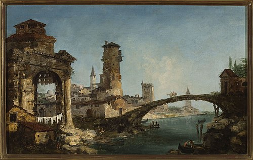 Landscape with ruins and a bridge, , Michele Marieschi