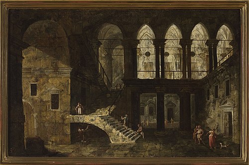 Architectural fantasy featuring a palace courtyard, 1738, Michele Marieschi