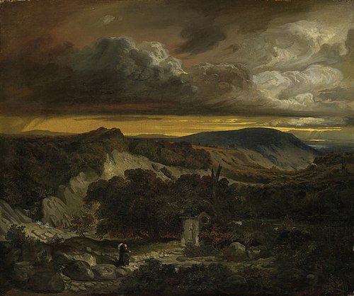 Abendliche Landschaft mit heimkehrenden Einsiedler, 1850, Anselm Feuerbach