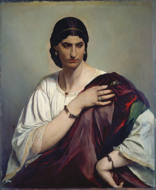 Lucrezia Borgia; Portrait of a Roman woman in white tunic and red robe, 1864, Anselm Feuerbach