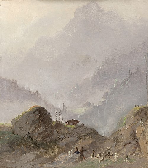 Alpine Landscape in Tyrol with Chamois Herd, 1858, Johannes Tavenraat