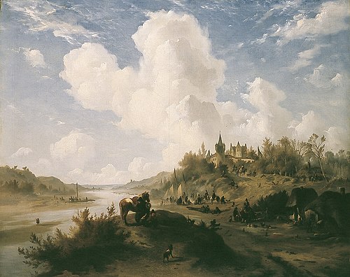 Heuvellandschap met kasteel en figuren, , Johannes Tavenraat