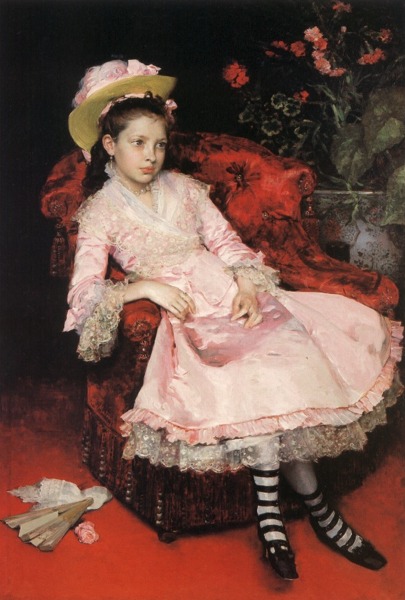 Portrait of a young girl in pink dress., 1890, Raimundo de Madrazo y Garreta