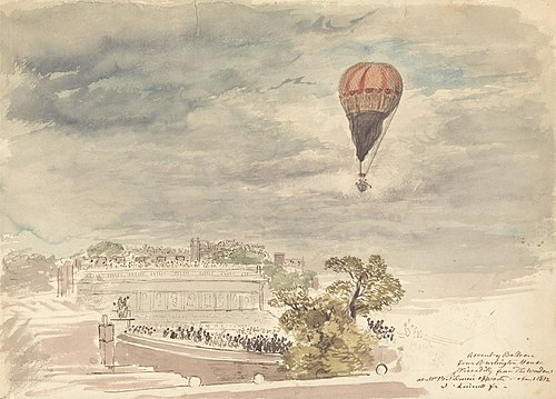 Ascent of Balloon from Burlington House, Piccadilly, from the Window at Mr. B. Palmer's, 1812, John Linnell