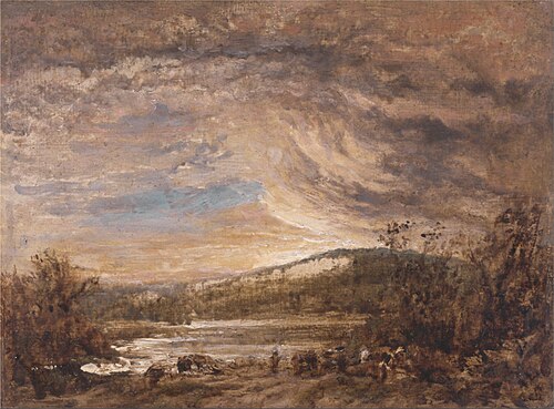 A River Landscape, Sunset, 1860, John Linnell