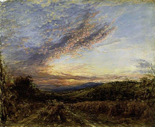 Sunset over a moorland landscape, , John Linnell