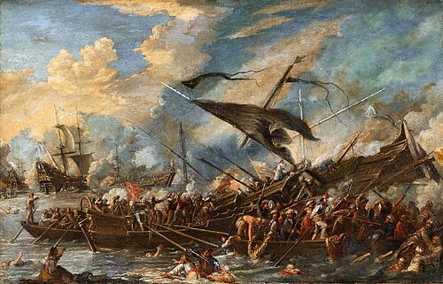 A naval battle, 1650, Cornelis de Wael