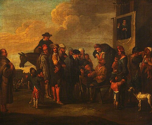 An Italian Marketplace with an Itinerant Toothdrawer at Work, , Cornelis de Wael