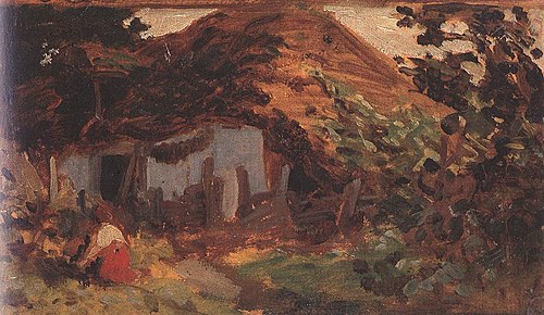 Farm-yard with Girl in Red Skirt, 1887, Bertalan Székely