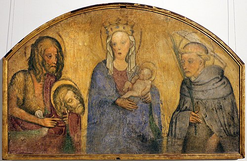 Madonna and child between John Baptist and Peter Martyr, 1430, Michelino da Besozzo