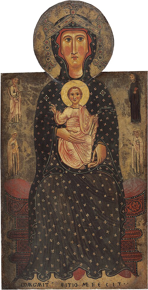 Madonna and Child Enthroned with Four Saints, 1240, Margarito