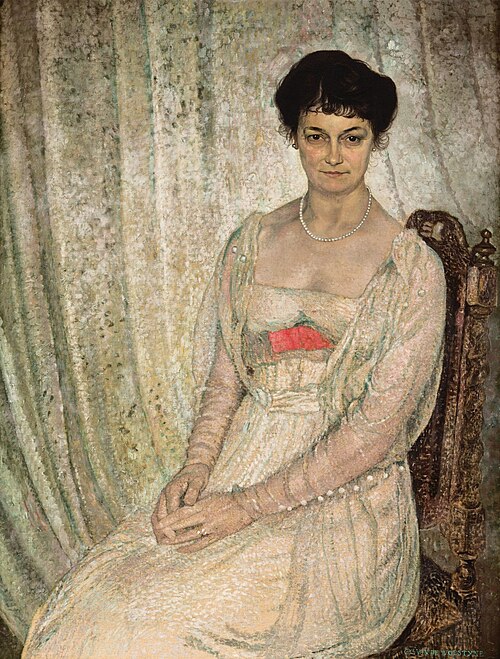 Portrait of Mrs. De Weert (Lady with a pink bow tie), 1918, Gustave Van de Woestijne