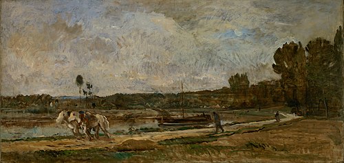Jaagpad langs de oever van de Oise, 1875, Charles-François Daubigny