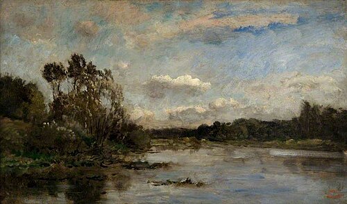 River Scene with Wooded Banks, , Charles-François Daubigny