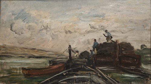 Barges on a River, , Charles-François Daubigny