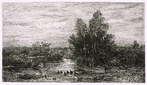 Fisherman on River with Ducks, 1878, Charles-François Daubigny
