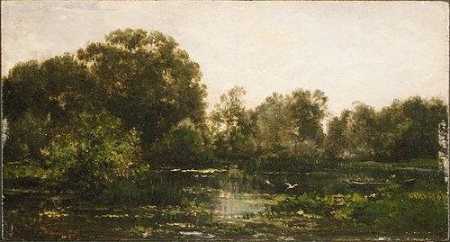 A River Landscape with Storks, 1864, Charles-François Daubigny