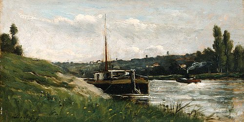Barge on a River, , Charles-François Daubigny