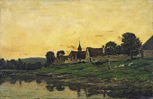 Village on a river, sunset, 1864, Charles-François Daubigny