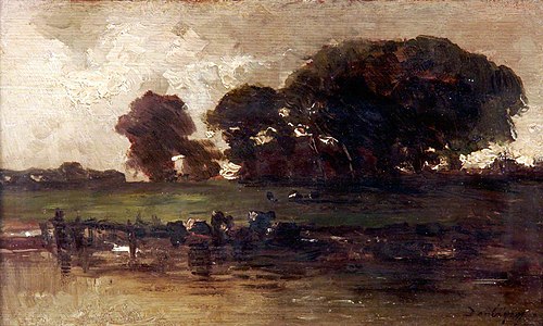 Cattle at a Stream, Evening, , Charles-François Daubigny