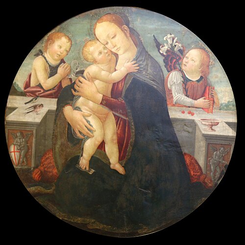 La Vierge et l'Enfant entre le petit saint Jean Baptiste et un ange, 1450, Jacopo del Sellaio