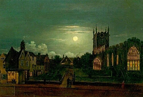 St Peter's Church, Derby, by Moonlight, 1860, Henry Lark Pratt