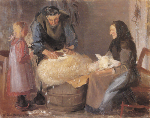 Shearing sheep, 1900, Anna Ancher