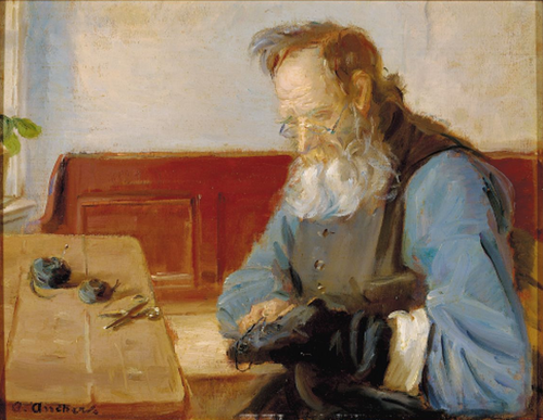 A man mending socks, 1906, Anna Ancher