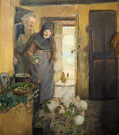 Two old people and their rabbits, 1892, Anna Ancher