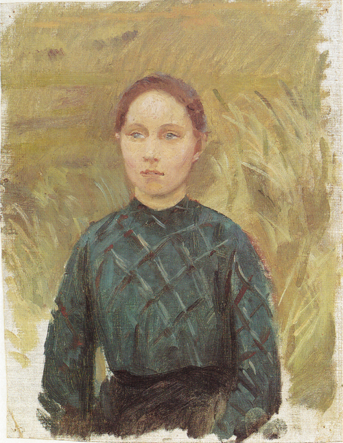 Young woman in a green dress,  sitting in the dunes, 1903, Anna Ancher
