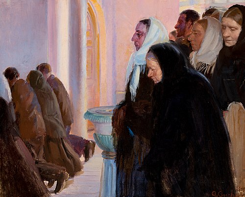 Communion in the church of Skagen., 1902, Anna Ancher
