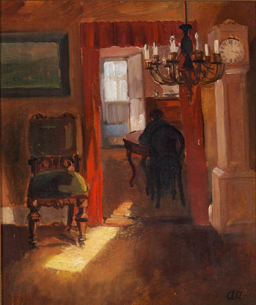 Interior from Skagen with a ray of sunlight on the floor., 1906, Anna Ancher