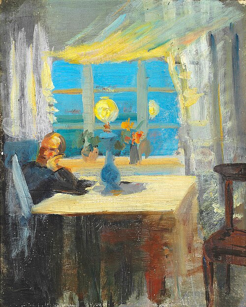 Michael Ancher reading the newspaper., 1887, Anna Ancher