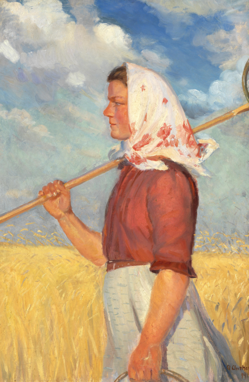 A young harvest worke in front of a cornfield, 1911, Anna Ancher