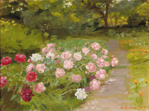 Peonies in the garden., 1917, Anna Ancher