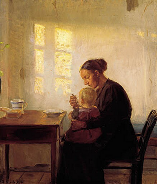 A mother with her child in a sunlit room., 1905, Anna Ancher