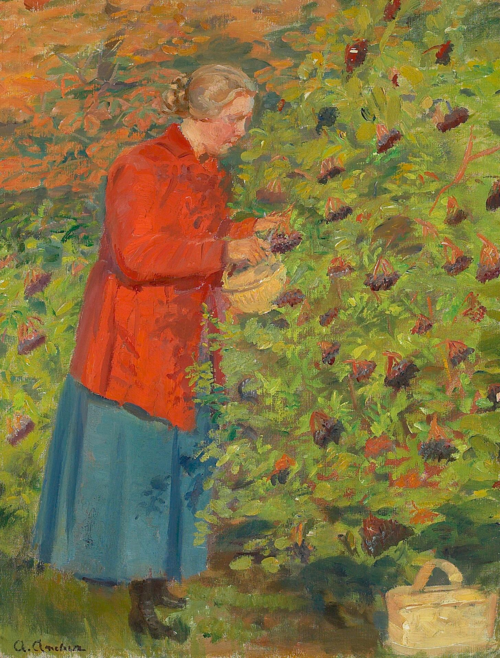 Helga Ancher picking elderberries., 1914, Anna Ancher
