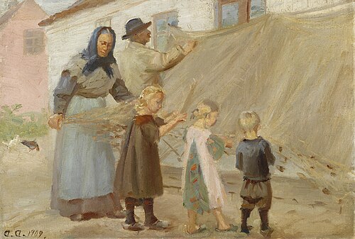 Disentangling the fishing net. Study., 1909, Anna Ancher
