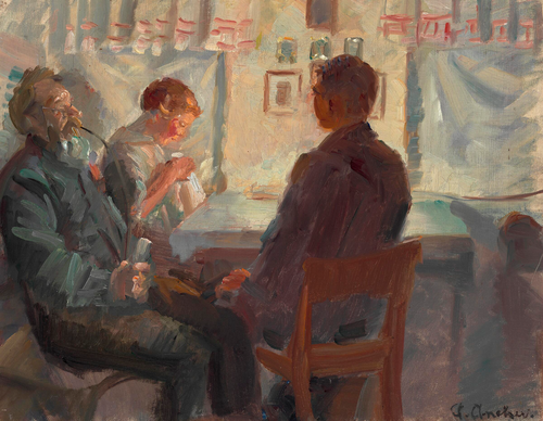 The suitor's visit. Study., 1917, Anna Ancher