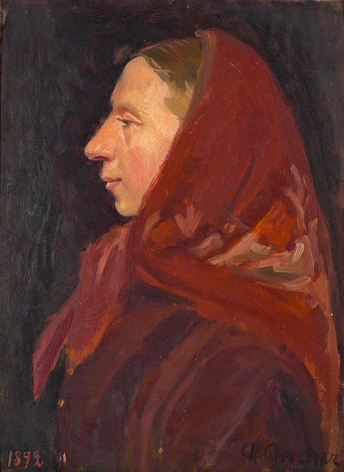 A portrait of a woman with a red headscarf., 1892, Anna Ancher
