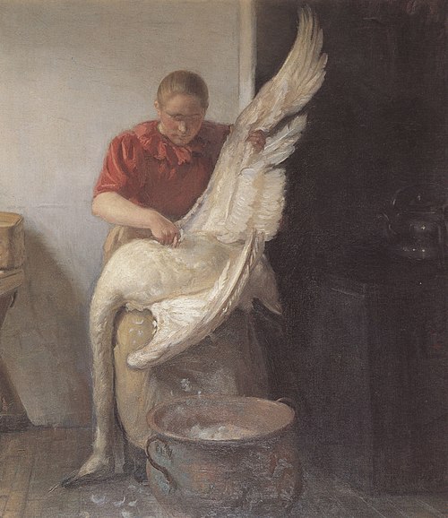 Une jeune fille plumant un cygne, , Anna Ancher