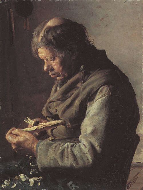 Fisherman Lars Gaihede carving a stick, 1880, Anna Ancher