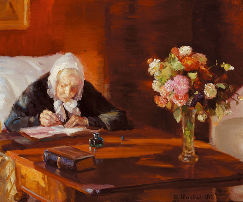 Ane Hedvig Brøndum at her table, 1910, Anna Ancher